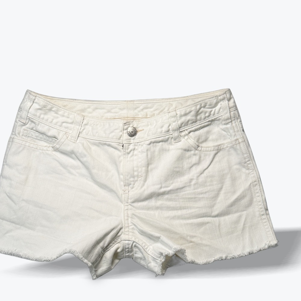 Ralph Lauren Denim Shorts Kids Size 14 White Raw Hem Blue Rose Patch Cotton